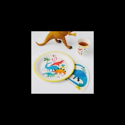 Conjunto infantil com pratos e copo decorados com dinossauros coloridos