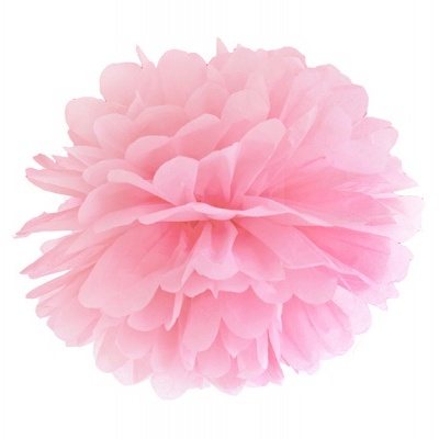 Pom pom decorativo cor-de-rosa em papel sobre fundo branco
