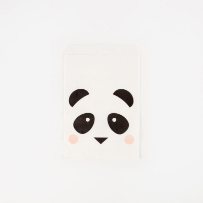 Saco de papel branco com rosto de panda minimalista