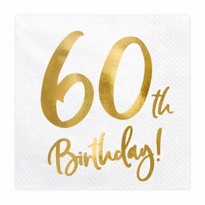 Guardanapo branco com texto dourado 60th Birthday
