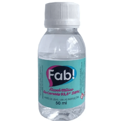 Frasco Pequeno de Álcool Etílico com Tampa Branca e Rótulo Azul