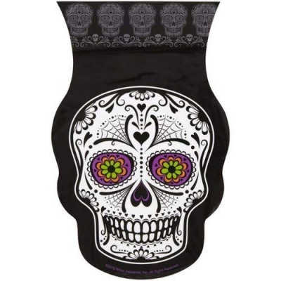 Peça de tecido preta com estampa de caveira decorada colorida estilo açúcar mexicano