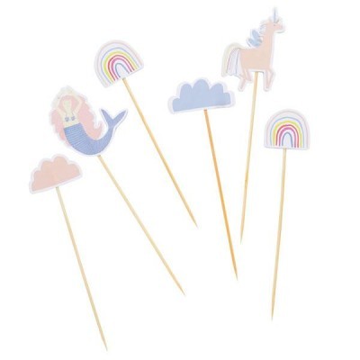 Palitos decorativos para bolos com sereia, unicórnio, nuvens e arcos-íris