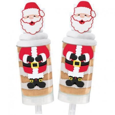 Tubo de plástico com tampa decorada com Pai Natal e pó colorido em camadas