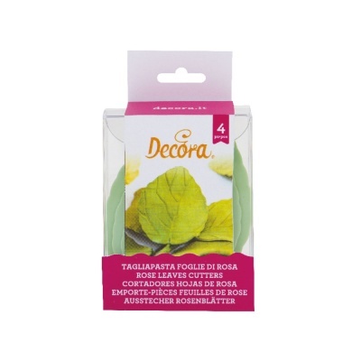 Cortadores de massa em forma de folhas de rosa da Decora em embalagem clara