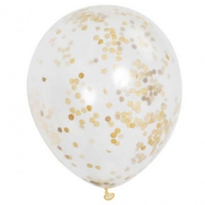 Balão transparente com confetes dourados