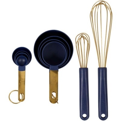Conjunto de colheres de medição e varas de arame para cozinha em azul e dourado