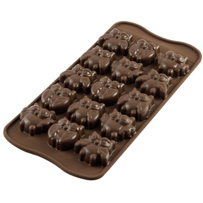 Forma de silicone castanha em forma de corujas para chocolates.