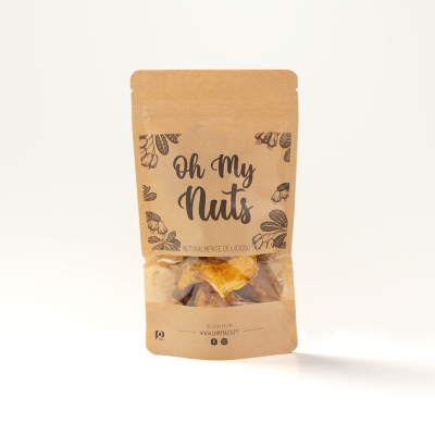 Embalagem de frutos secos Oh My Nuts com design rústico