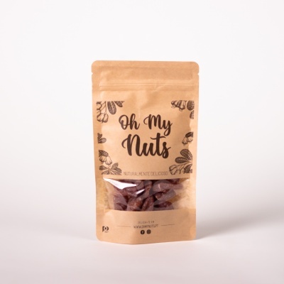 Saco de frutos secos 'Oh My Nuts' em papel castanho com janela transparente