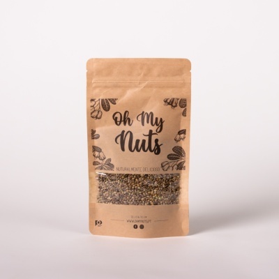 Embalagem saco papel castanho claro frutos secos Oh My Nuts