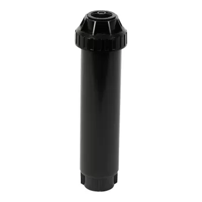Aspersor cilíndrico preto de plástico com parte superior rotativa