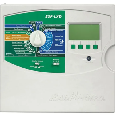 Controlador de rega eletrónico branco ESP-LXD com visor digital e botões verdes