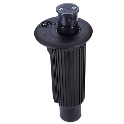 Aspersor preto de jardim Rain Bird com corpo cilíndrico canelado