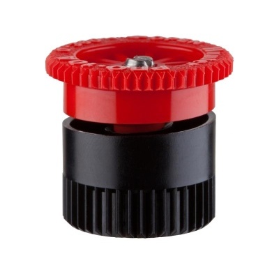 Aspersor de rega plástico preto e vermelho com detalhe metálico