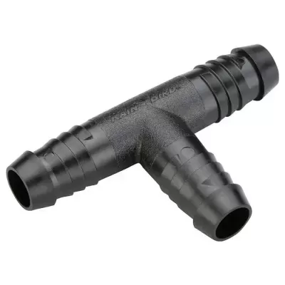 Conector em T preto de plástico com a inscrição RAIFIL - BKRD