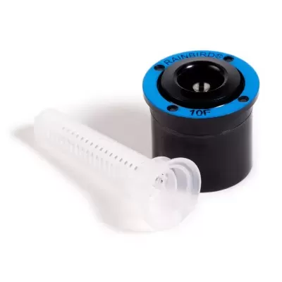 Bico de aspersão preto com aro azul e filtro cônico branco