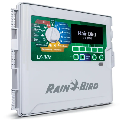 Controlador de rega Rain Bird LX-IVM branco com botão seletor e visor digital