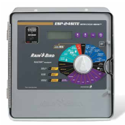 Controlador de rega Rain Bird ESP-24SITE com botão rotativo colorido e visor digital