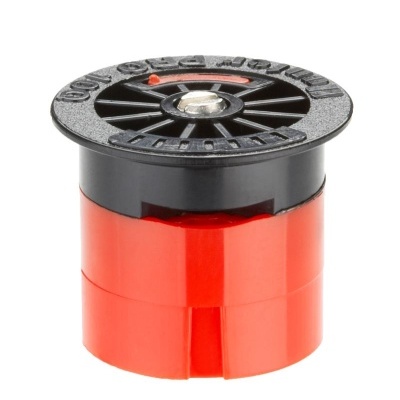 Aspersor de irrigação plástico vermelho e preto com texto MULTIFLOR PRO 10 no topo