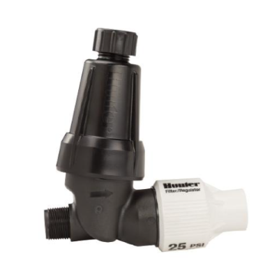 Válvula de regulação e filtro Hunter em plástico preto e branco