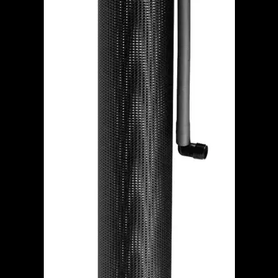 Filtro cilíndrico preto com tampa e tubo lateral