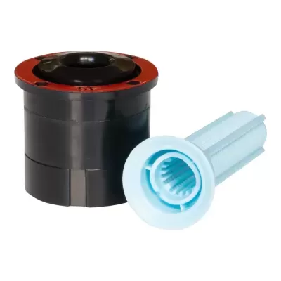 Dois filtros para máquina, um preto com borda vermelha e outro azul claro com ranhuras.