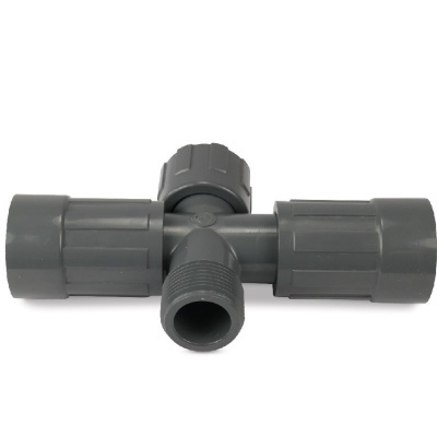 Conector de cano plástico cinza em forma de T