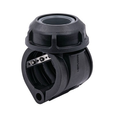 Conector de tubos preto com rosca interna cinza