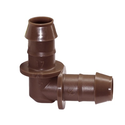 Conector em ângulo de 90 graus para tubo castanho em plástico com números gravados