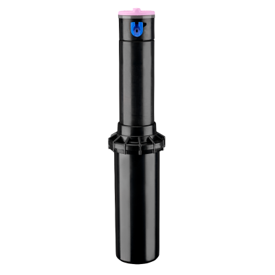 Aspersor de rega preto com topo rosa e ajuste azul