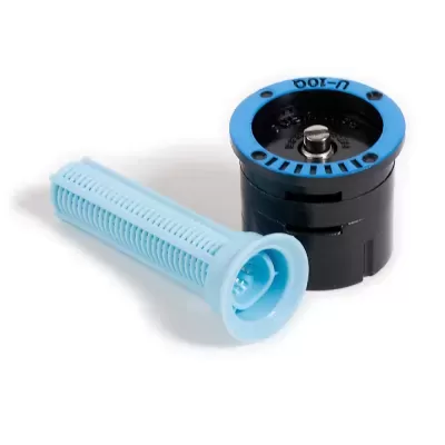 Aspersor de irrigação preto e azul com filtro azul claro