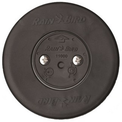 dispositivo redondo preto com texto Rain Bird e número 11000