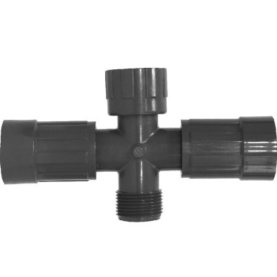 Conector de canos de plástico preto em formato de cruz