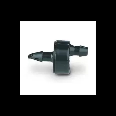 Dispositivo preto de irrigação com duas pontas cónicas e parte central cilíndrica.