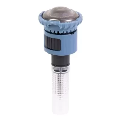 Aspersor de rega com corpo azul e preto e difusor transparente
