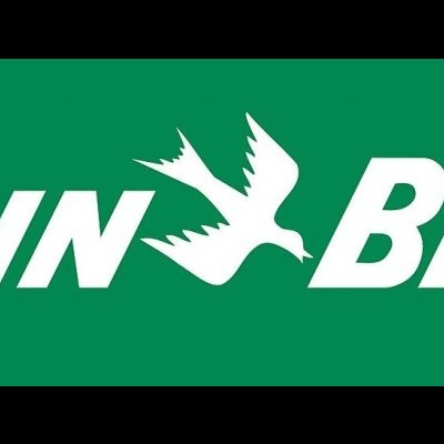 Logótipo Rain Bird em branco com pássaro sobre fundo verde