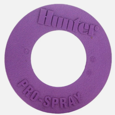 Anel roxo de plástico com inscrições em relevo Hunter e PRO-SPRAY.