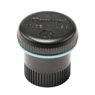 Bico de aspersor preto com anel azul claro e texto Hunter MADE IN U.S.A. .25