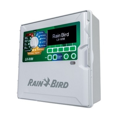 Controlador de irrigação Rain Bird LX-VM com painel verde e branco