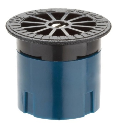 Objeto cilíndrico azul com topo preto em formato de grelha