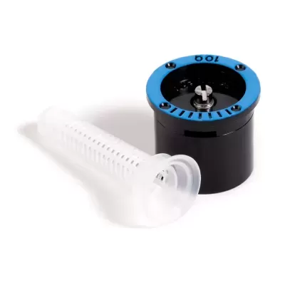 Aspersor preto e azul com filtro de plástico branco