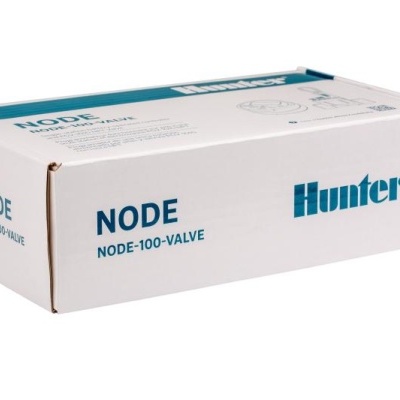 Caixa branca com texto azul Hunter NODE NODE-100-VALVE