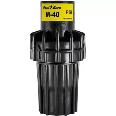 Filtro ou componente para irrigação plástico preto com etiqueta amarela RAIN BIRD M-40 PSI