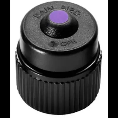 Bocal preto de aspersor com centro roxo e inscrições PRETTY RAIND 1GPH