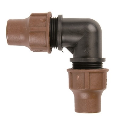 Conector de tubo de irrigação em ângulo 90 graus preto e castanho