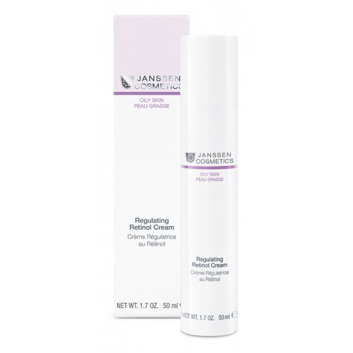 Regulating Retinol Cream 50 ml Creme regulador de retinol Janssen Cosmetics para pele oleosa em frasco branco e embalagem rosa claro