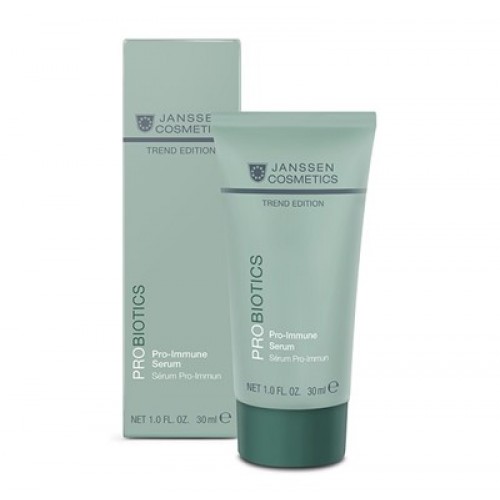Probiotics Pro-imune Serum 30 ml Frasco e embalagem verde claro do sérum Probiotics da Janssen Cosmetics com texto cinza