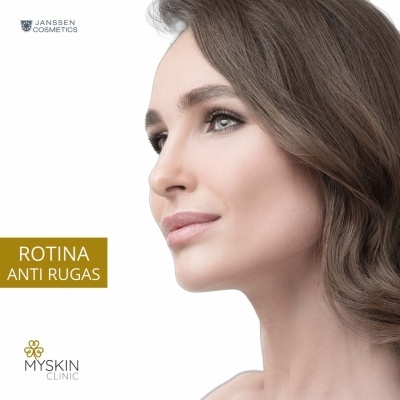 Mulher com pele lisa e texto ROTINA ANTI RUGAS ao lado