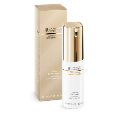 Creme para olhos Janssen Cosmetics embalagem branca e dourada com caixa bege